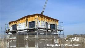  Presentation with family new born - Beautiful theme featuring new family house under construction backdrop and a gray colored foreground
