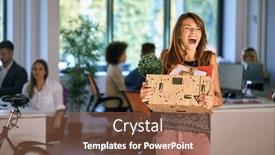  Presentation with female office graphics - Slide set having new-female-colleague-coming background and a coral colored foreground