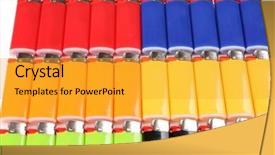  Presentation with fire safety - PPT theme featuring new fire safety - colorful lighters close-up background and a  colored foreground