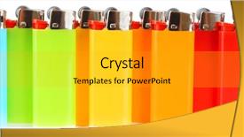  Presentation with colorful - Presentation theme having new fire safety - colorful lighters isolated on white background and a light gray colored foreground