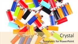  Presentation with colorful - Slides with new fire safety - colorful lighters isolated on white background and a yellow colored foreground