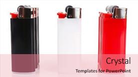  Presentation with bright colorful candy isolated - Presentation theme consisting of new fire safety - colorful lighters isolated on white background and a coral colored foreground