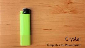  Presentation with gas - Amazing presentation theme having new fire safety - green gas lighter on wooden backdrop and a gold colored foreground