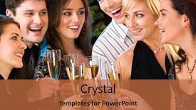  Presentation with people - PPT theme with new friends - portrait of six happy people background and a red colored foreground