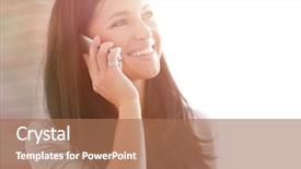  Presentation with successful - PPT theme with new friends - successful young business woman talking background and a coral colored foreground