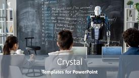  Presentation with software - Audience pleasing slides consisting of new-generation-robot-standing backdrop and a gray colored foreground