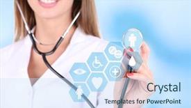  Presentation with paramedic - Slides having digital paramedic - female doctor with stethoscope background and a  colored foreground