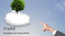  Presentation with green grass artificial top - Beautiful slide deck featuring new heaven new earth - hand pointing at a green backdrop and a  colored foreground