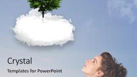  Presentation with green tree - Theme with new heaven new earth - young girl pointing background and a  colored foreground