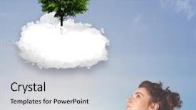  Presentation with green tree - PPT theme having new heaven new earth - young girl pointing background and a  colored foreground