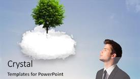  Presentation with green officebuilding man - Amazing presentation theme having new heaven new earth - young man pointing backdrop and a  colored foreground