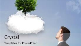  Presentation with green officebuilding man - Audience pleasing presentation theme consisting of new heaven new earth - young man pointing backdrop and a  colored foreground