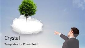  Presentation with green tree - Slide deck with new heaven new earth - young man pointing background and a light gray colored foreground