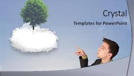  Presentation with green officebuilding man - Cool new PPT theme with new heaven new earth - young man pointing backdrop and a light blue colored foreground