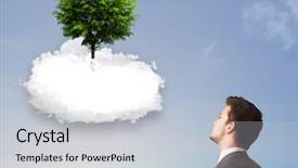  Presentation with green officebuilding man - PPT layouts featuring new heaven new earth - young man pointing background and a light gray colored foreground