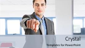  Presentation with finger - Amazing presentation having new hire - handsome man pointing his finger backdrop and a  colored foreground