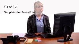  Presentation with desk - Slide deck enhanced with new hire at her desk background and a  colored foreground