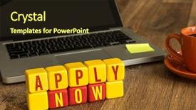  Presentation with now - Slide set featuring new hire process - apply now written background and a wine colored foreground