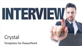  Presentation with business process - Presentation design featuring new hire process - business man pointing the text background and a white colored foreground