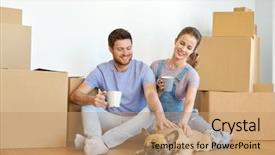  Presentation with real estate - PPT layouts enhanced with new home and drinking coffee background and a coral colored foreground