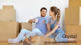  Presentation with real estate - Amazing presentation theme having new home and drinking coffee backdrop and a coral colored foreground