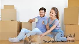  Presentation with real estate - Colorful PPT layouts enhanced with new home and drinking coffee backdrop and a coral colored foreground