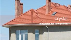  Presentation with roof - Presentation design with modern house chimney red - new home and roof construction background and a coral colored foreground