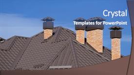  Presentation with new home - Colorful presentation design enhanced with modern house chimney red - building a new home backdrop and a teal colored foreground