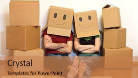  Presentation with new home - Slide set with new home having fun - moving background and a coral colored foreground