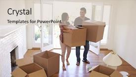  Presentation with new parents at home baby - Presentation having new home on moving day background and a  colored foreground