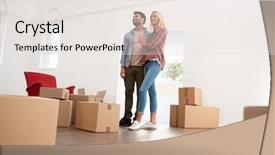  Presentation with new home - Slides enhanced with new home on moving day background and a sky blue colored foreground