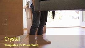  Presentation with college move in day - Beautiful slide deck featuring new home on moving backdrop and a tawny brown colored foreground