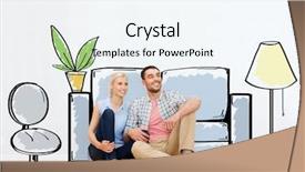  Presentation with new home - Audience pleasing PPT theme consisting of new home over furniture backdrop and a sky blue colored foreground