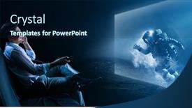  Presentation with television media - Beautiful slide set featuring stream - new home television technologies mixed backdrop and a navy blue colored foreground