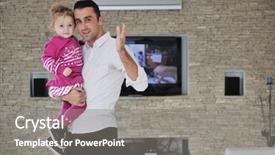  Presentation with doctor a new born and family - Beautiful PPT theme featuring new home with bright furniture backdrop and a gray colored foreground