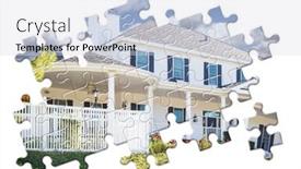  Presentation with puzzle pieces - PPT theme with new-home-within-puzzle-pieces background and a sky blue colored foreground