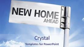  Presentation with new home - Beautiful PPT theme featuring new home written backdrop and a sky blue colored foreground