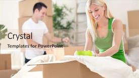  Presentation with young athletes box jumping - PPT layouts consisting of new house - young couple unpacking moving boxes background and a lemonade colored foreground