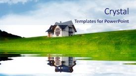 Presentation with lake - Presentation theme having new house near the lake background and a sky blue colored foreground