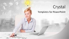  Presentation with front desk - Presentation featuring new idea and global database background and a white colored foreground