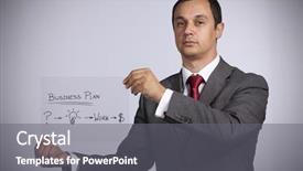  Presentation with strategy plan - Theme featuring new idea people - businessman with a strategy plan background and a gray colored foreground