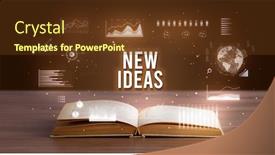  Presentation with new business ideas - PPT theme with new-ideas-inscription-coming-out background and a tawny brown colored foreground