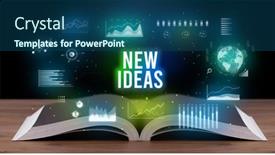  Presentation with new business ideas - Colorful PPT layouts enhanced with new-ideas-inscription-coming-out backdrop and a ocean colored foreground