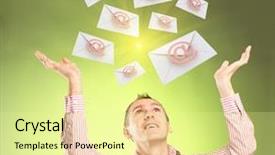  Presentation with drone technology delivery flying - Cool new presentation theme with new information - man with hands up backdrop and a  colored foreground