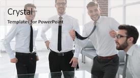  Presentation with fun - Cool new presentation theme with new initiatives - fun business team backdrop and a light gray colored foreground