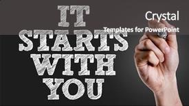  Presentation with writing - PPT theme having new initiatives - hand writing the text it background and a dark gray colored foreground