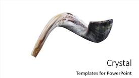  Presentation with jewish - Slide set with new jerusalem - jewish small horn shofar isolated background and a white colored foreground
