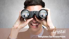  Presentation with lens - PPT layouts with new job - portrait of a businessman using background and a coral colored foreground