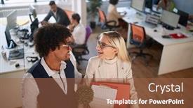  Presentation with new beginning - Colorful slides enhanced with new-job-beginning-enthusiastic-business backdrop and a tawny brown colored foreground