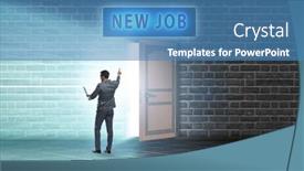  Presentation with open door - Presentation design with new-job-concept-with-open background and a teal colored foreground